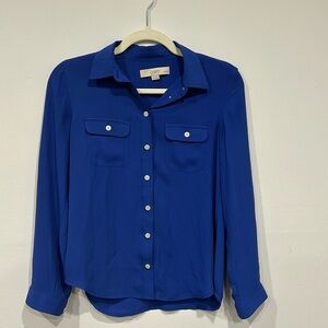 Ann Taylor Loft Women's XSP Blue Blouse Long Sleeve Button Up Shirt